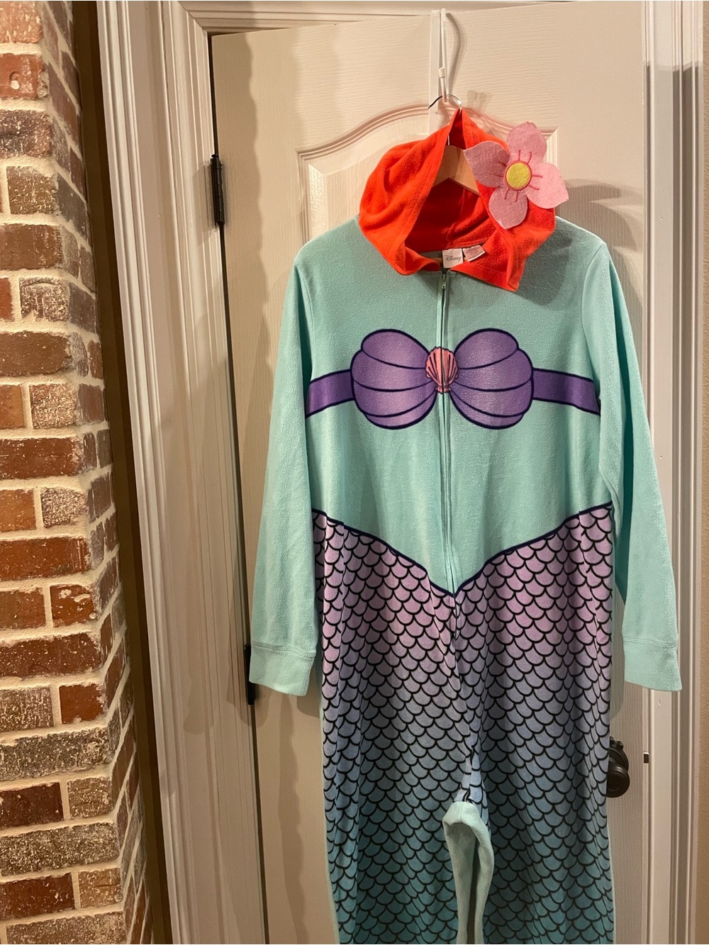 Ariel Onesie Jumpsuit with Shell Top and Scale Print - Aqua & Purple